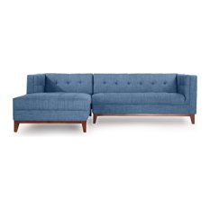Harrison Midcentury Twil Sofa Chaise Sectional, Blue Curacao, Left Facing