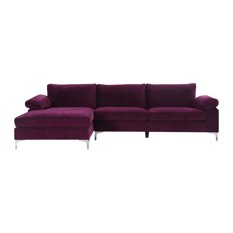Modern Large Velvet Fabric Sectional Sofa, L-Shape Couch With Extra Wide  Chaise