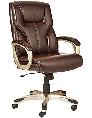 AmazonBasics High-Back Executive Swivel Chair - Brown with Pewter Finish