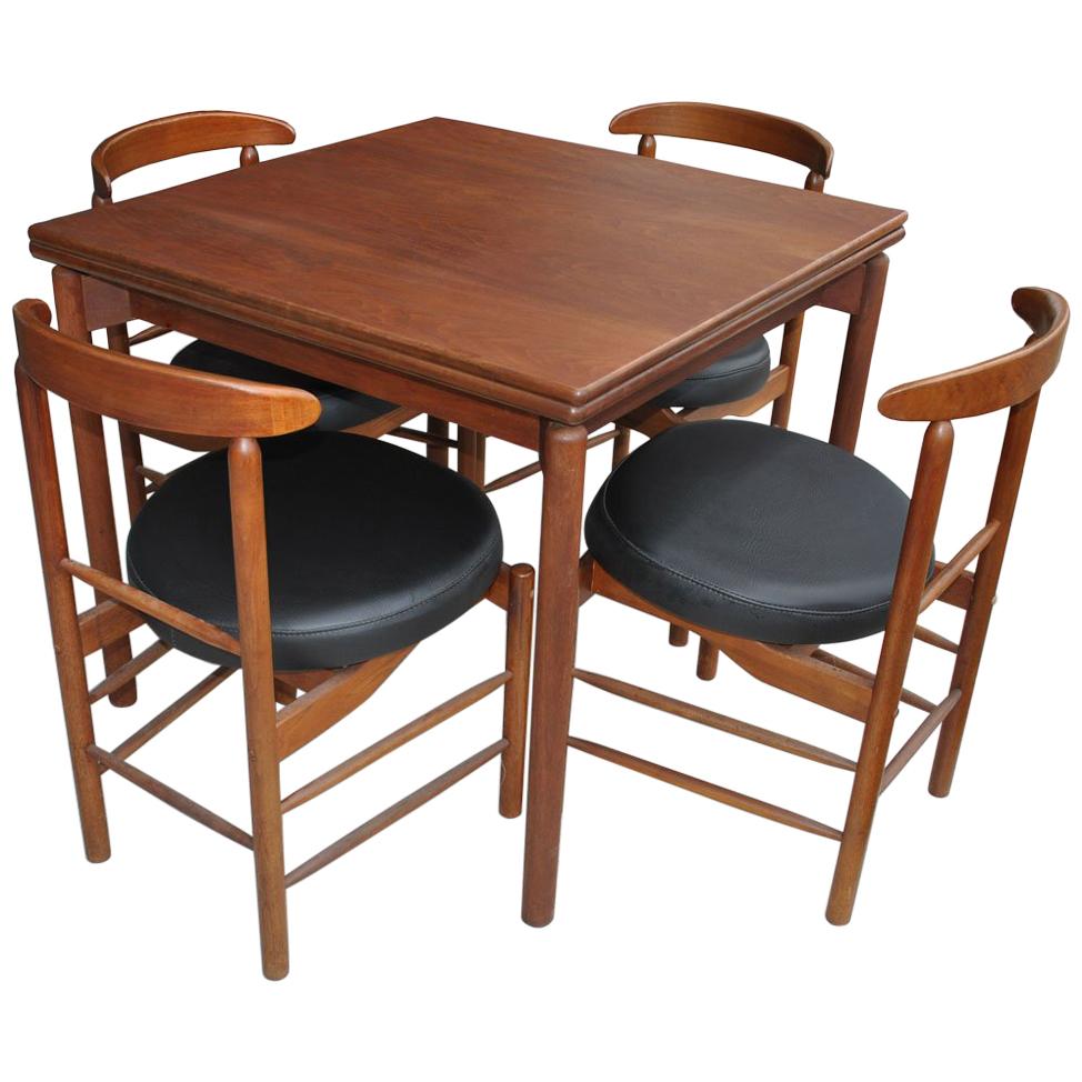 Greta Grossman Midcentury Teak Expandable Dining Table and Chairs For Sale