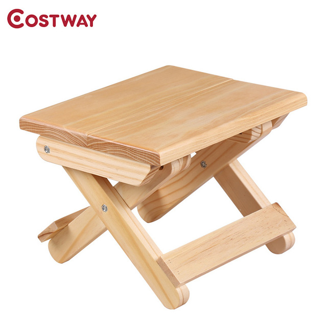 COSTWAY Portable Simple Wooden Folding Stool Outdoor Fishing Chair