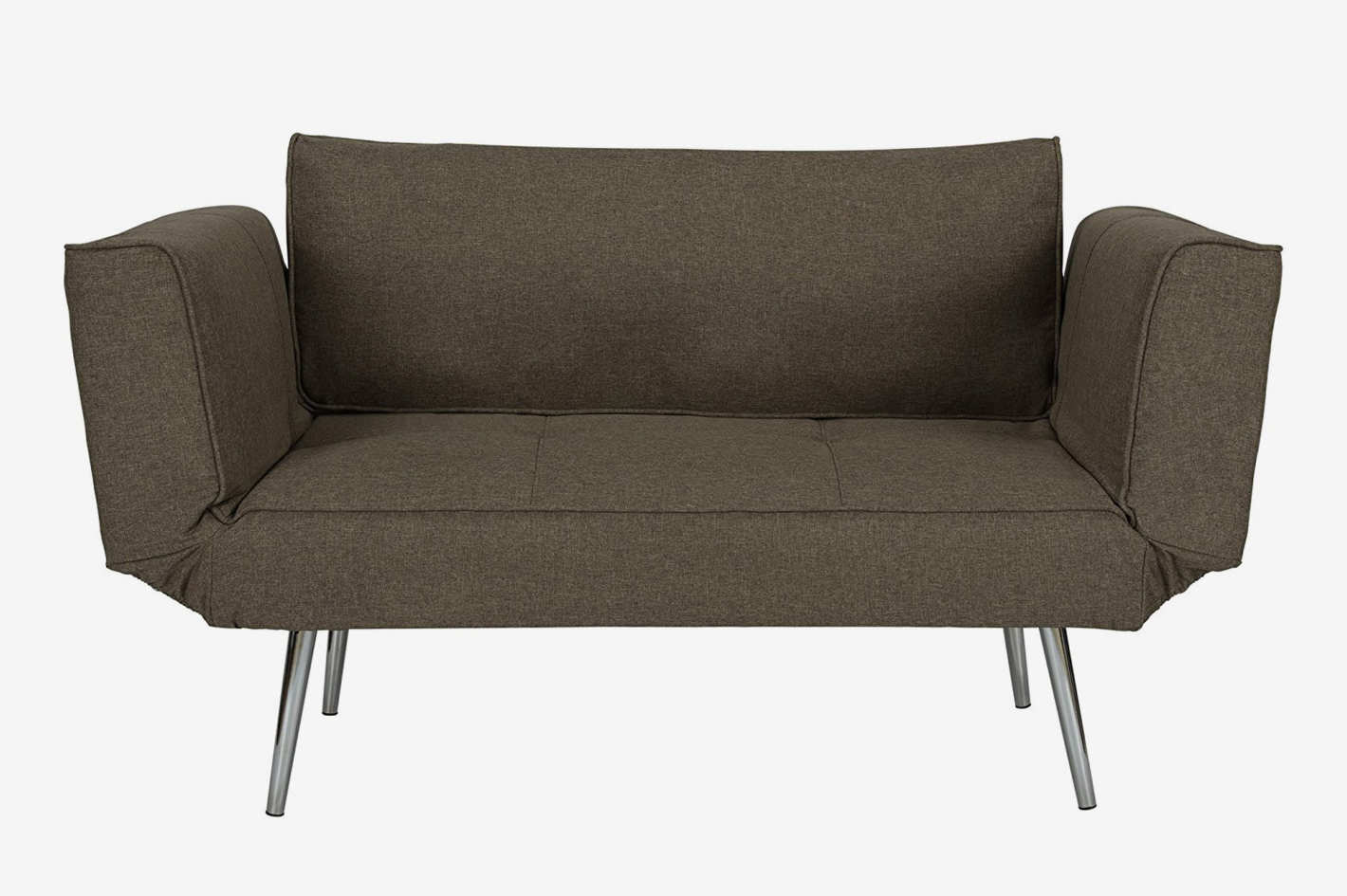 DHP Euro Sofa Futon Loveseat With Chrome Legs and Adjustable Armrests