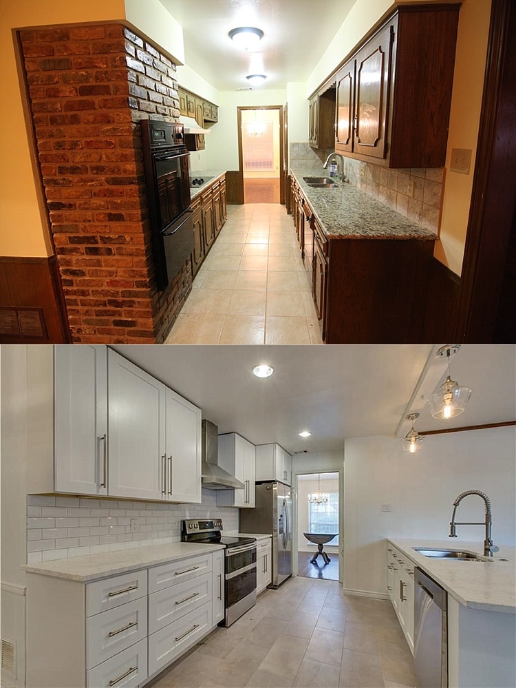Galley kitchen remodel before and after picture