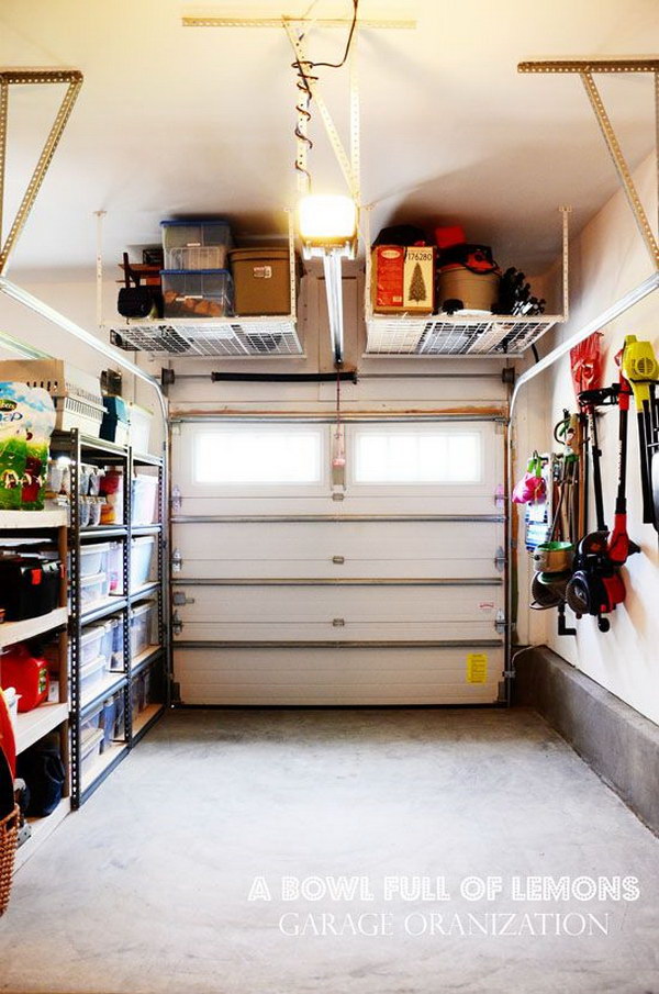 Tuck up and away Shelving in the Garage.