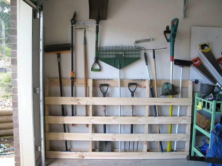 s 12 clever garage storage ideas from highly organized people, garages,  organizing, storage ideas, Make a tool holder from pallets