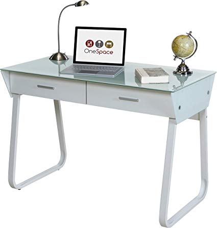 Amazon.com: OneSpace Ultramodern Glass Computer Desk with Drawers