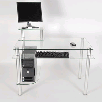 RTA Modern Glass Computer Desk Silver CT-009S