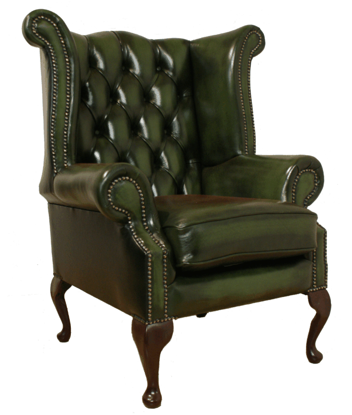 Overstuffed Wing Chair Queen Anne traditional leather dark established