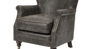 distressed grey leather armchair | aged black leather armchair
