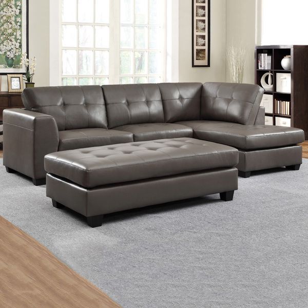 Carmine Grey Bonded Leather Sectional With Chaise And Optional Ottoman