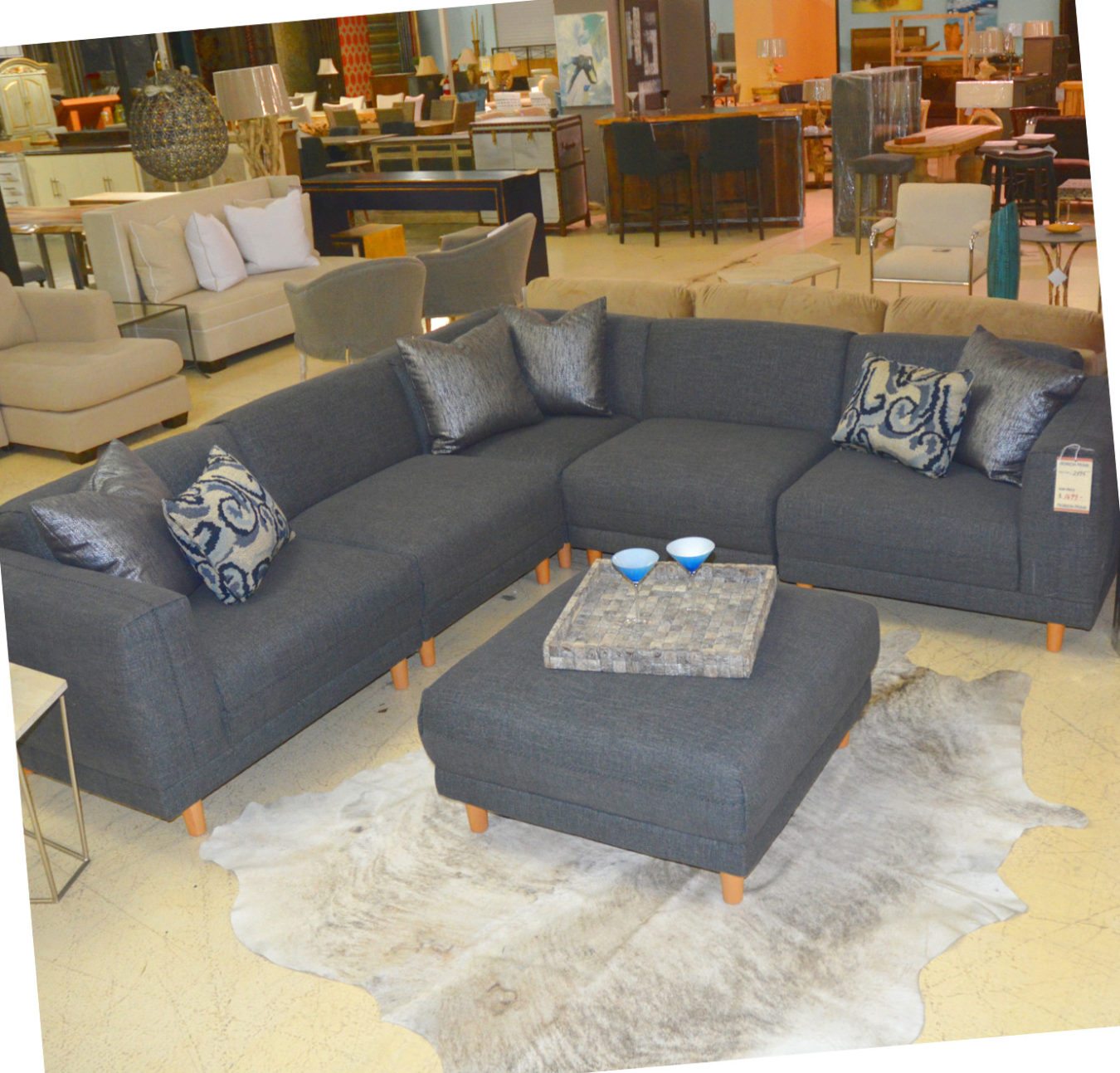 Modern Sectional Sofa Slate Grey Aarti