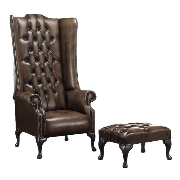 Rosalind Wheeler Barlet High Back Wing Chesterfield Chair and Footstool |  Traveller Location.uk