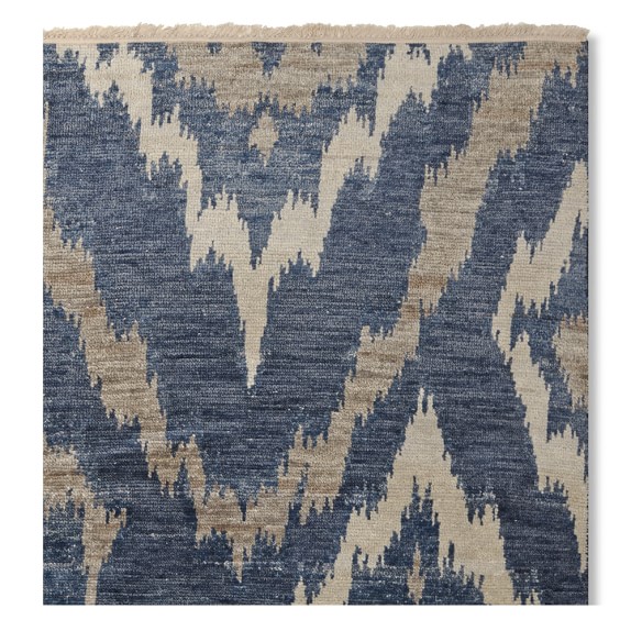 River Ikat Hand Knotted Rug, Blue/Grey