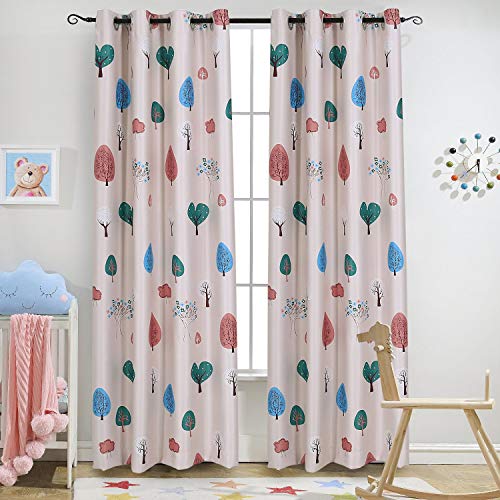 Melodieux Cartoon Trees Room Darkening Blackout Grommet Top Curtain/Drapes  for Kids Room, 52