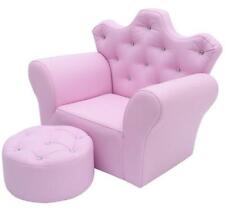 Girls Pink Armchair With Stool PU Leather Kids Chair Seat Children Sofa Set  New