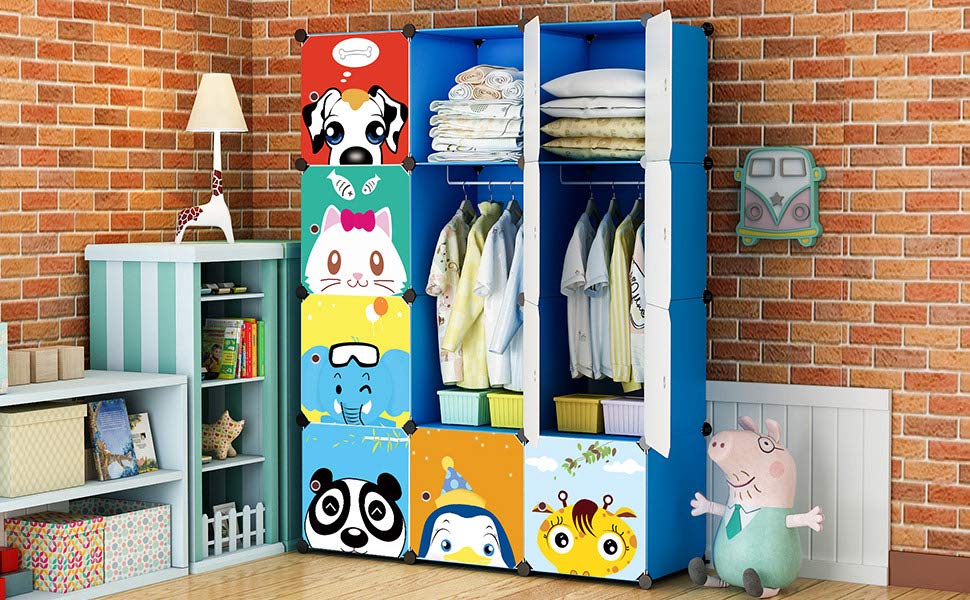 KOUSI Portable Kids Wardrobe Children Dresser Hanging Storage Rack
