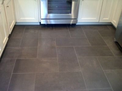 Kitchen floor tile: Slate like ceramic floor - I like the pattern and the  size/shape/color