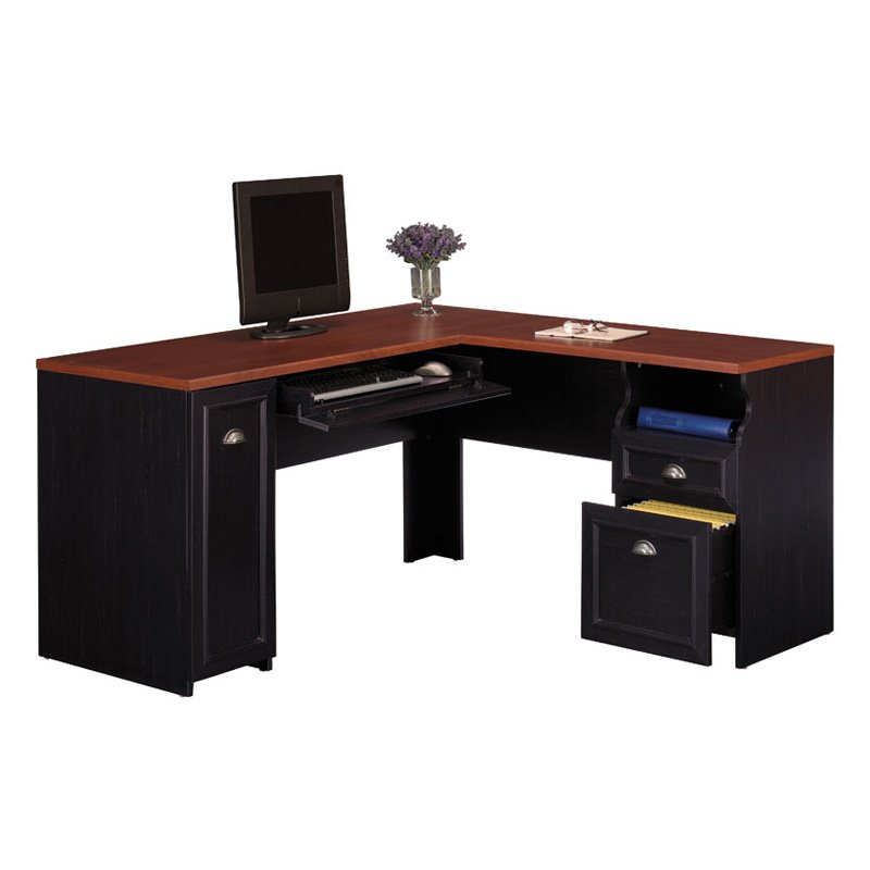 Bush Cabot L Shaped Computer Desk with Hutch in Espresso Oak - Traveller Location