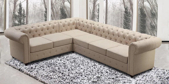 Royal L Shaped Sectional Sofa with Tufted Back in Beige Colour by Dreamzz  Furniture