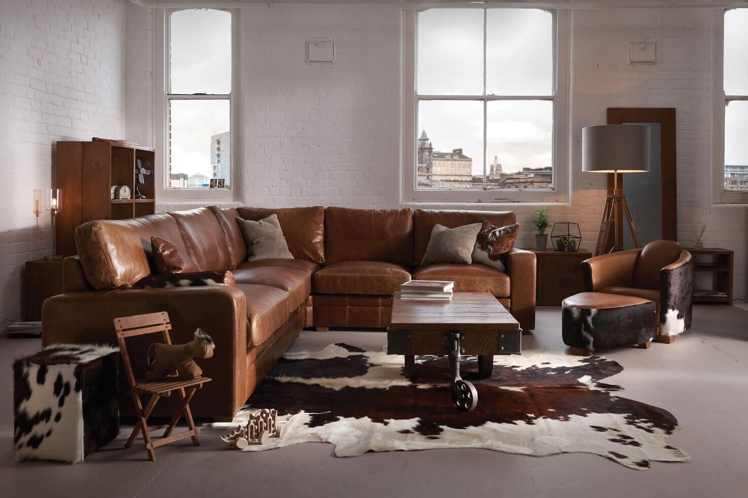 The Square Arm Leather Corner Sofa by Indigo Furniture