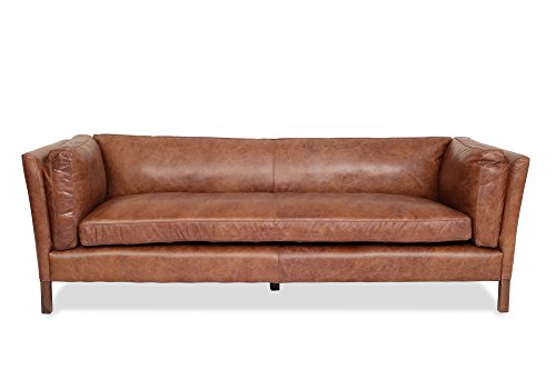Traveller Location: Edloe Finch Modern Leather Sofa - Mid Century Modern Couch -  Top Grain Brazilian Leather - Cognac Brown: Kitchen & Dining