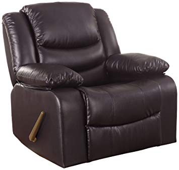 Traveller Location: Bonded Leather Rocker Recliner Living Room Chair (Brown):  Kitchen & Dining
