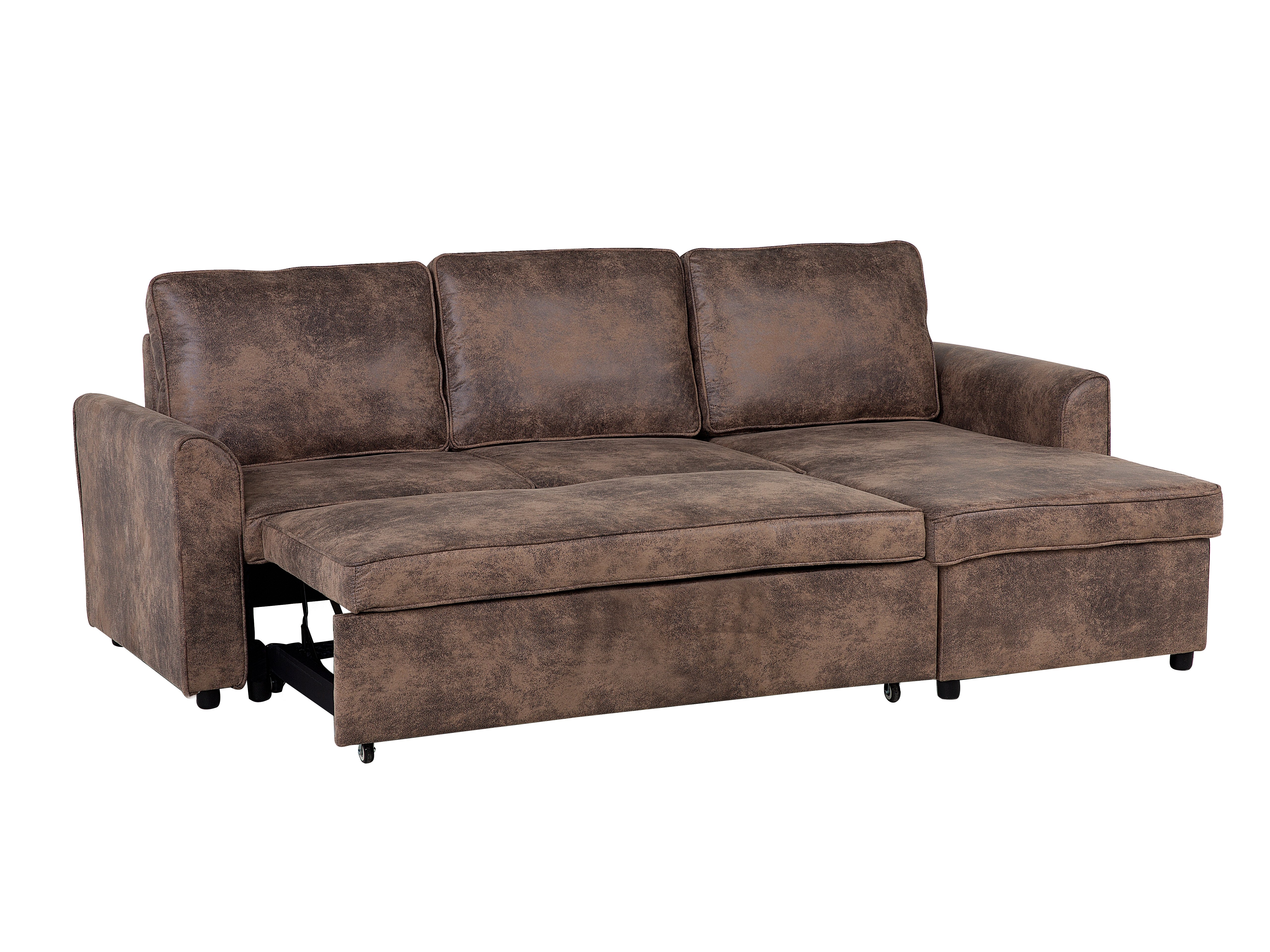 Left Hand Faux Leather Sectional Sofa Bed with Storage Brown NESNA_720308