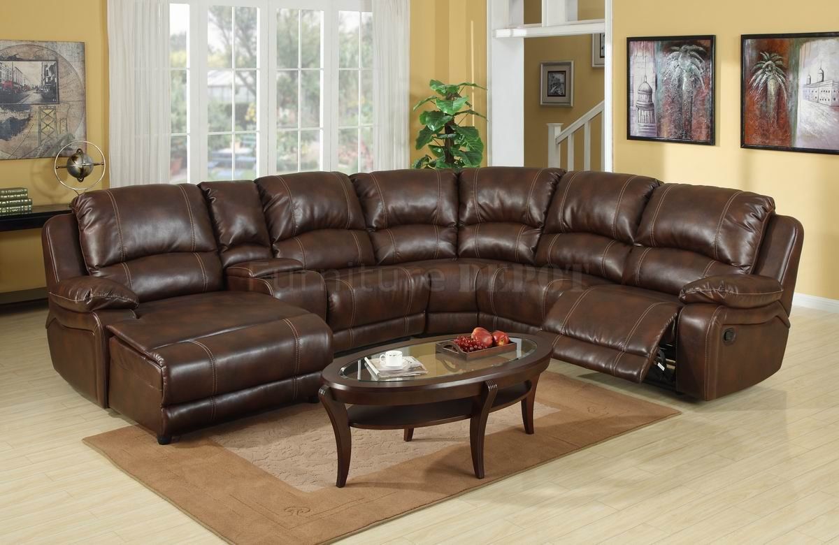 dark brown leather sectional sofa with recliner and coffee table