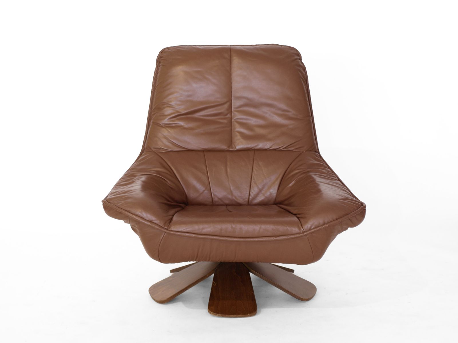 Vintage Leather Swivel Chair with Ottoman