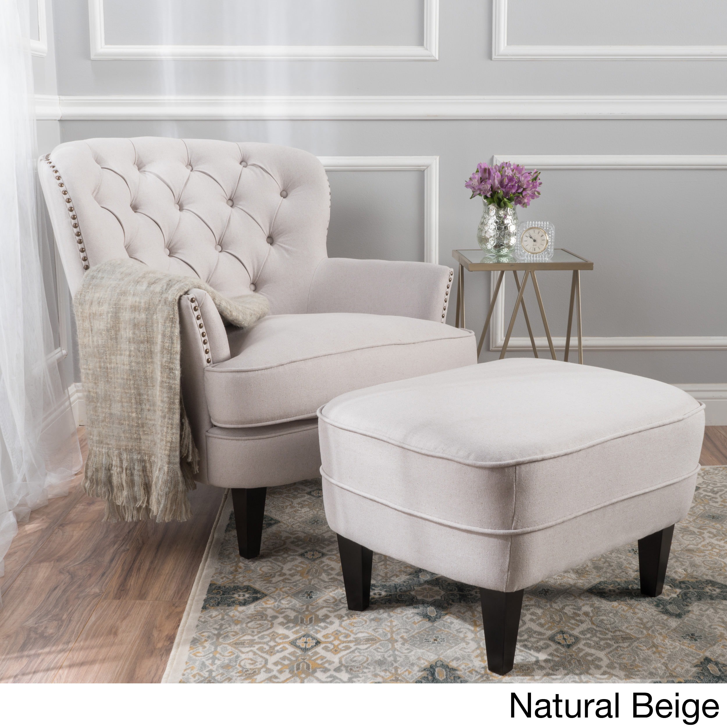 Shop Tafton Tufted Fabric Club Chair with Ottoman by Christopher Knight  Home - Free Shipping Today - Overstock - 13288524