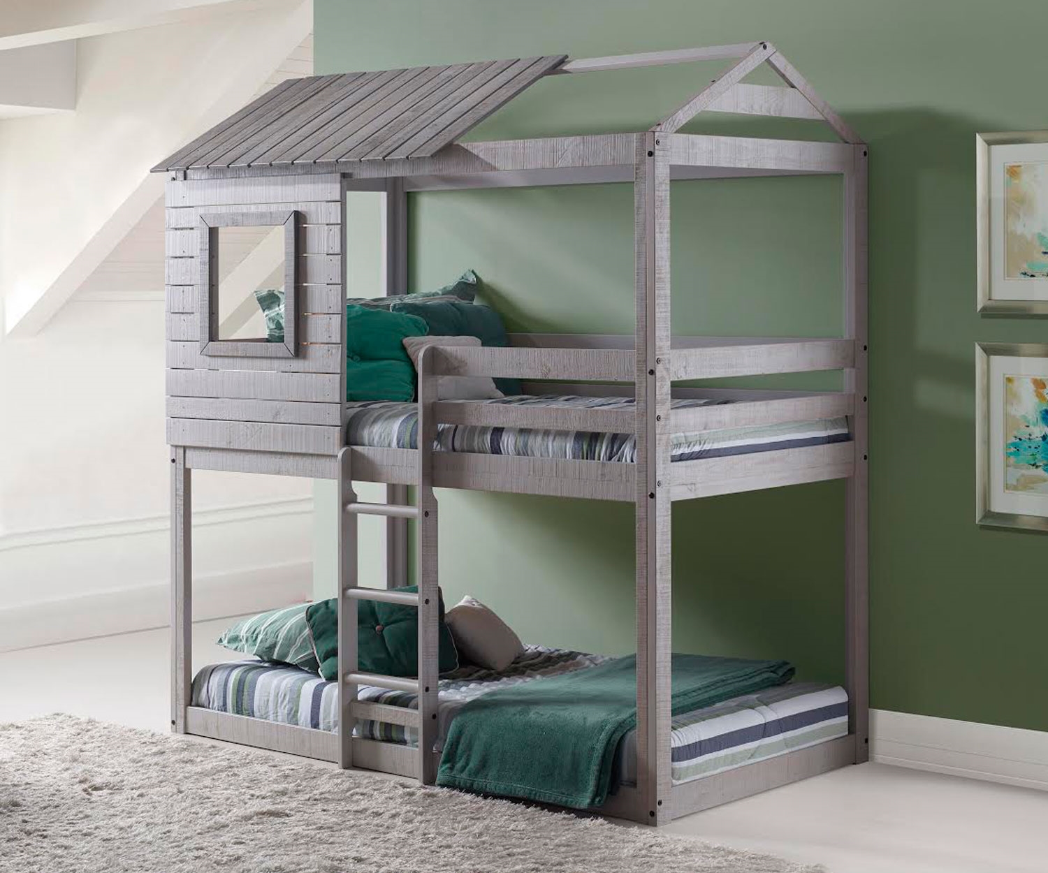Donco Trading Kids Furniture Deer Blind Bunk Loft Bed in Light Grey Finish  1370TTLG