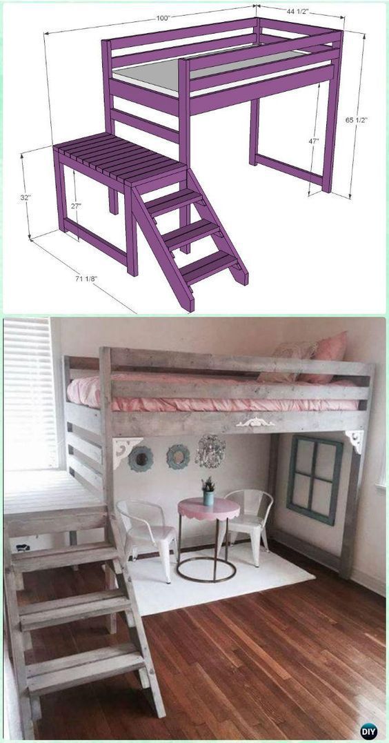 DIY Camp Loft Bed with Stair Instructions-DIY Kids Bunk Bed Free Plans # Furniture
