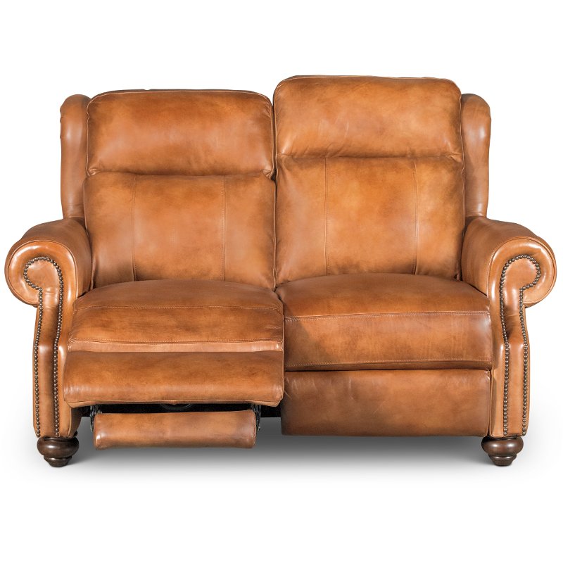 Whiskey Light Brown Leather Power Reclining Loveseat - Hancock | RC Willey  Furniture Store