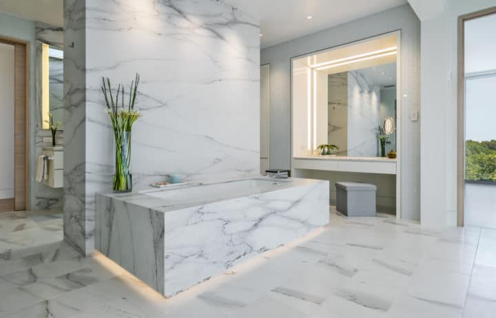 Bathroom design is evolving from tiled walls and flooring to exciting new  approaches. Many of the designs we see today integrate stone elements in  creative