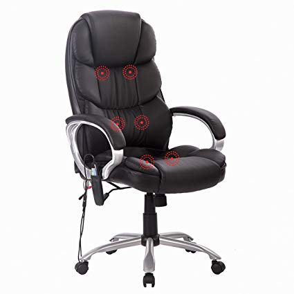 BestMassage Ergonomic High-Back Massage Chair, PU Leather Reclining Home Office  Chair Computer Desk