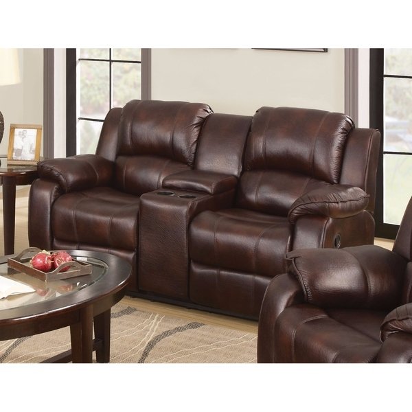 Shop Polished MicroFiber Loveseat With Console (Motion), Brown