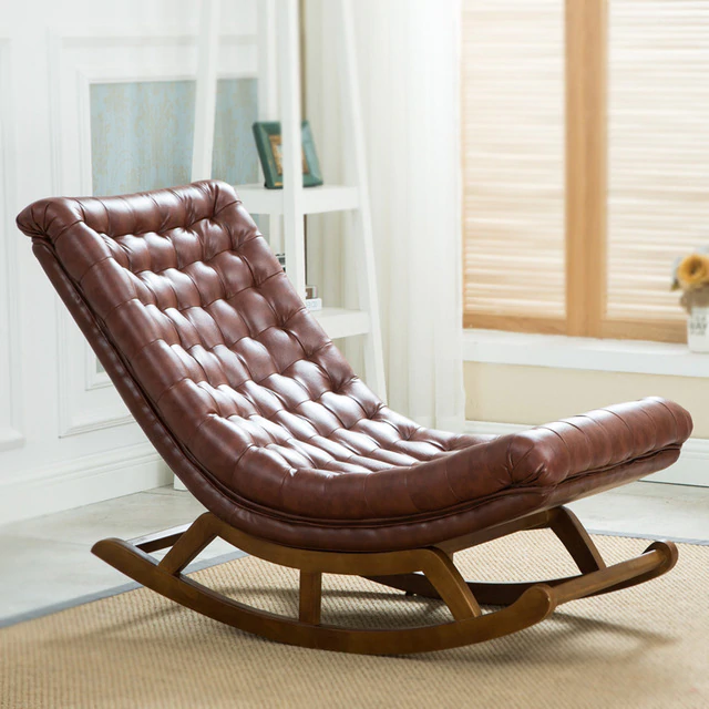 Modern Design Rocking Lounge Chair Leather and Wood For Home Furniture  Living Room Adult Luxury Rocking Chair Chaise Design