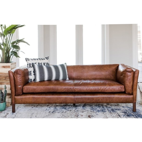 Modern Leather Sofa - Mid Century Modern Couch - Top Grain Brazilian Leather  - Cognac Brown