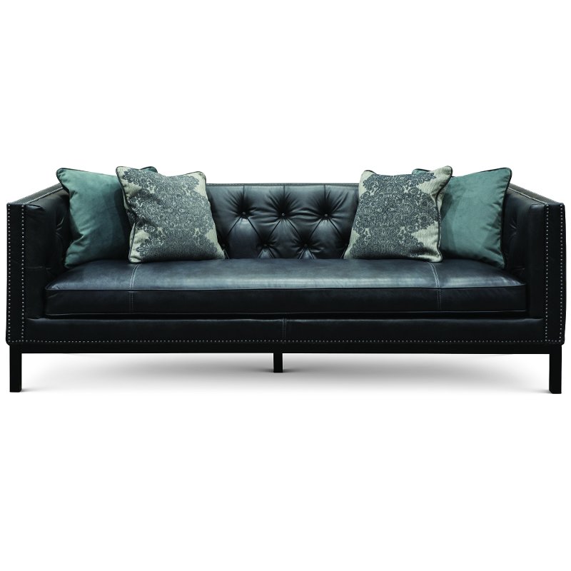 Mid-Century Modern Slate Black Leather Sofa - St. James | RC Willey  Furniture Store