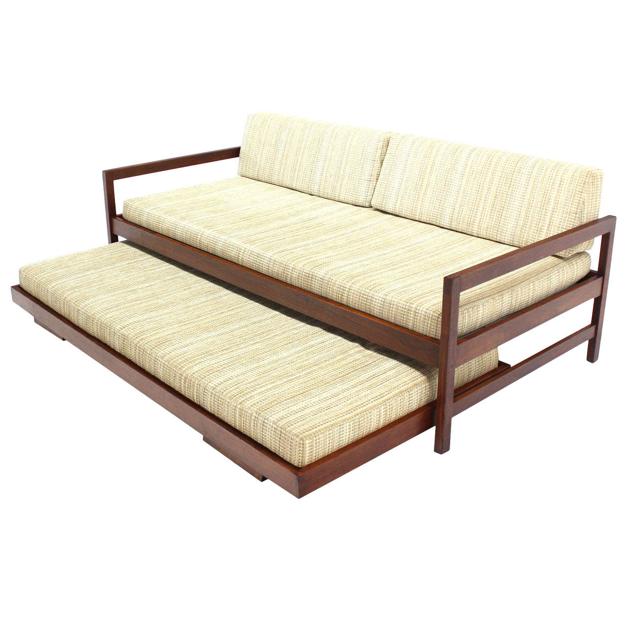 Solid Walnut Frame Mid-Century Modern Trundle, Pull-Out Daybed For Sale