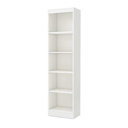 Tall Skinny Bookshelf Pure White 5-shelf Narrow Bookcase