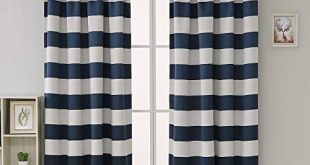 Deconovo Navy Blue Striped Blackout Curtains Rod Pocket Nautical Navy and  Greyish White Striped Curtains for