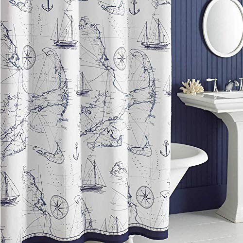 DS BATH Aviation Nautical Shower Curtains,Mildew Resistant Microfiber  Fabric Shower Curtain,Navy Shower