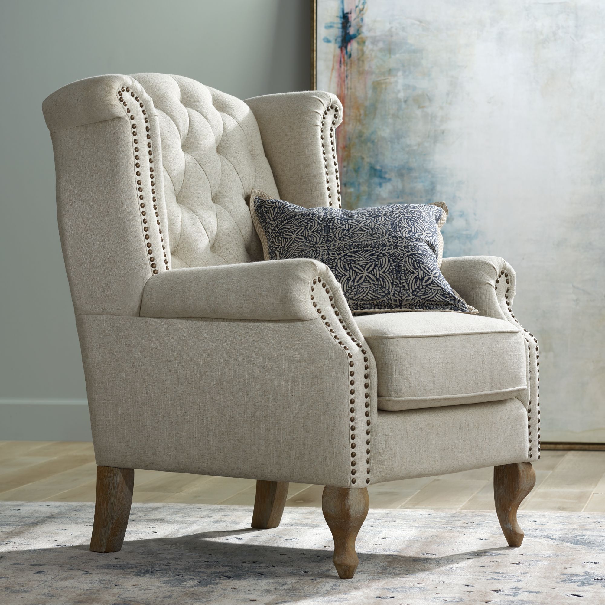 Williamsburg Natural Linen Tufted Wingback Armchair