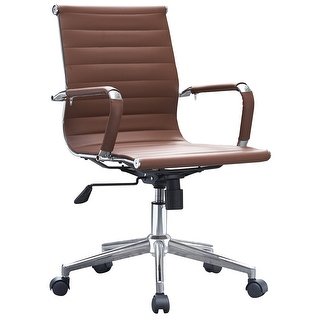 Shop 2xhome Brown Mid Back PU Leather Executive Office Chair Ribbed Tilt  Conference Room Boss Home Work Desk Task Guest With Arms - Free Shipping  Today