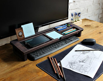 Wood desk organizer – Tray organizer (Exl. col) Office desk accessories,  keyboard rack desktop, wooden desk organizer, desktop shelf, gift