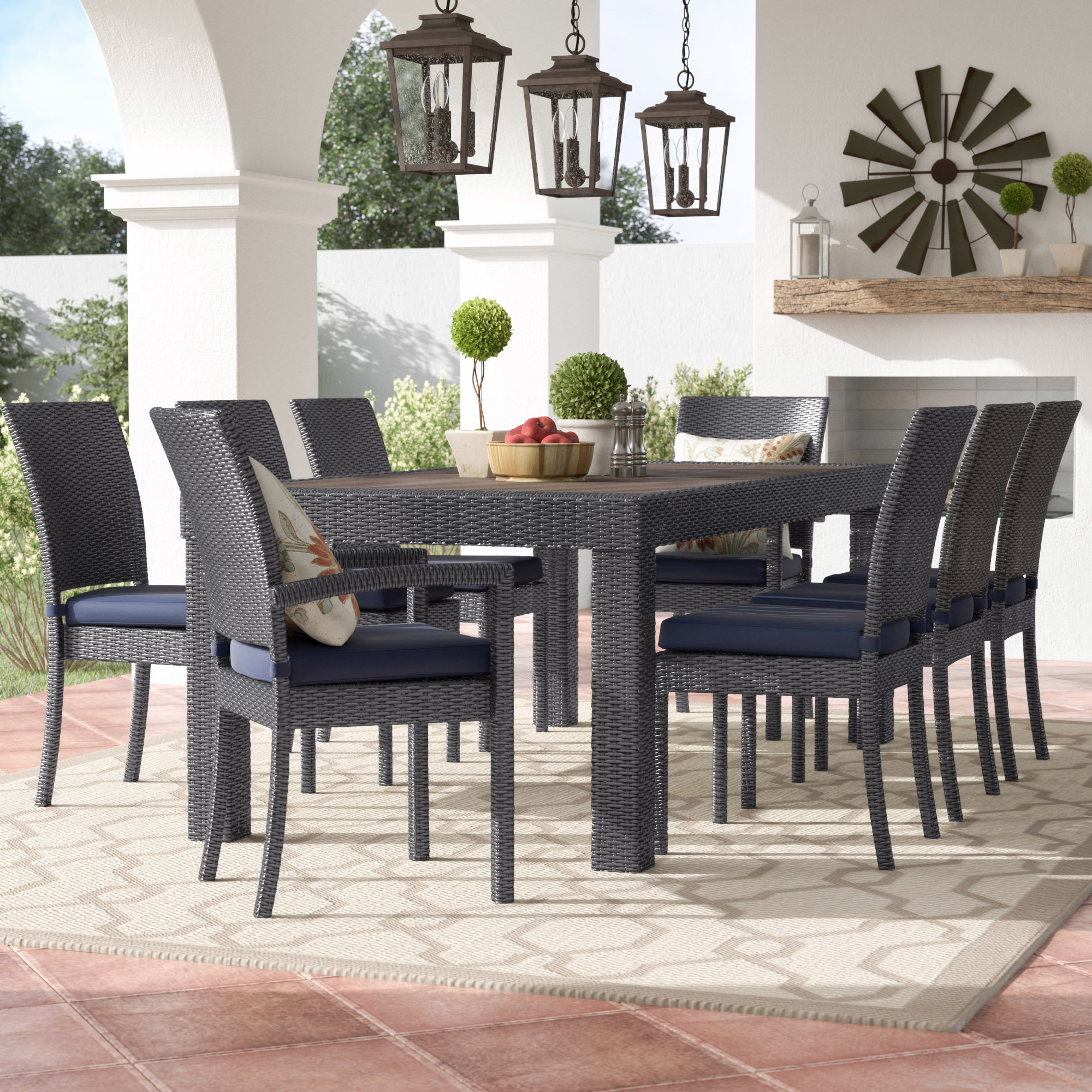Three Posts Evansville 9 Piece Outdoor Dining Set with Cushion & Reviews |  Wayfair