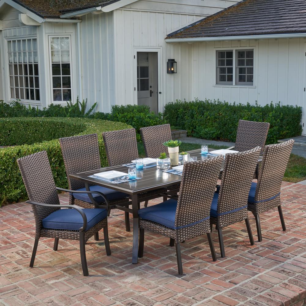 Royal Garden Anacortes 9-Piece Aluminum Outdoor Dining Set with Midnight  Cushions