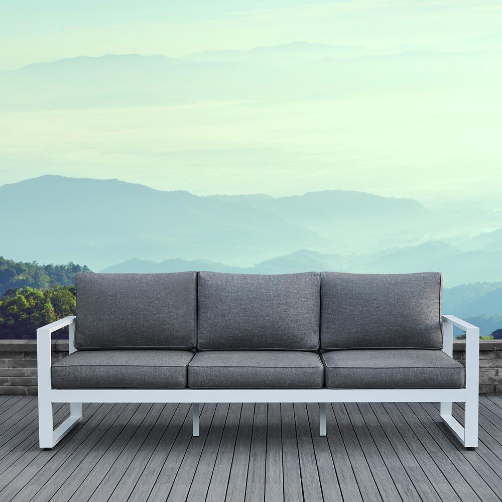 Baltic White Aluminum Outdoor Sofa with Gray Cushions