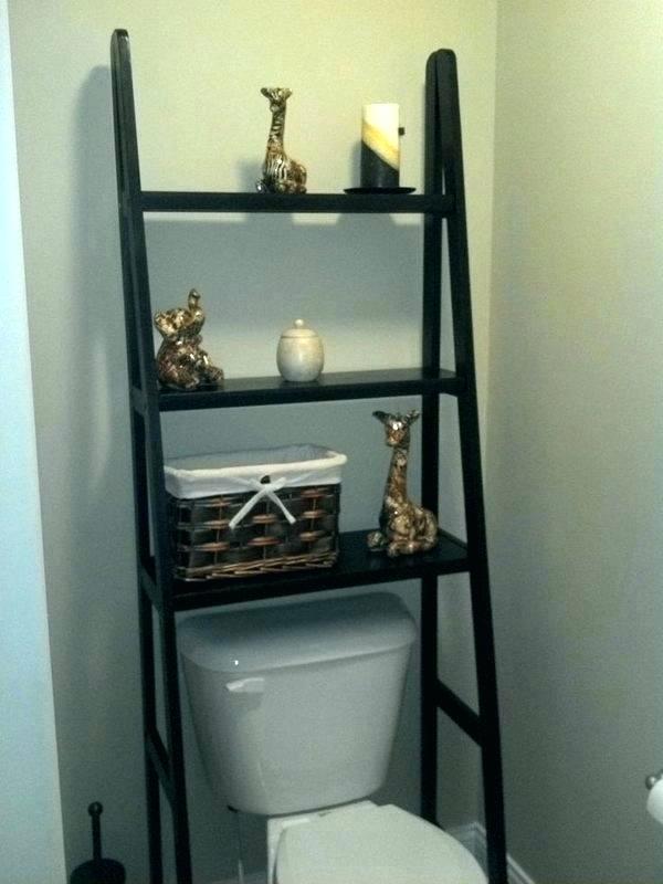over toilet storage unit bathroom behind floor standing ladder for the roll  rack